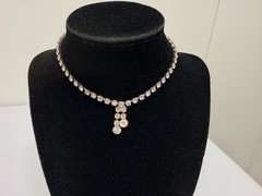 Vintage Rhinestone Choker Necklace Mid Century Sparkling Gemstones 12in Tassel