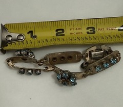 Vintage Barclay Aqua Blue Rhinestone Bracelet Floral Link Gold Tone 1950s