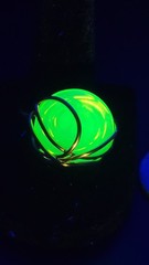 Uranium white glass cabochon hand wired copper ring size 8