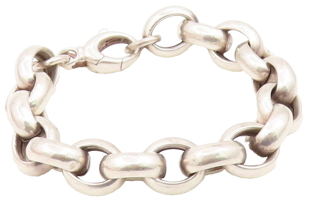 925 Sterling Silver Vintage Bracelet Chunky Interlocking Circles Link BT12203