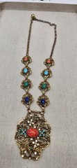Rare Vintage Goldtone Hollycraft Cabochon Statement Necklace