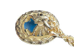 Nettie Rosenstein Carved Glass Fob Necklace earring Demi Paru Gold Tone