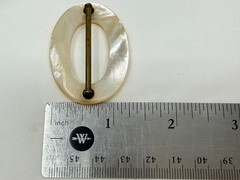 Antique Victorian Era Brass Oval Mother Of Pearl Shell Buckle or Scarf Slide
