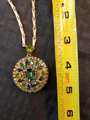 Vintage Hobe Green and Blue Rhinestones Pendant Locket Necklace