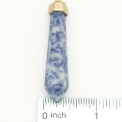 Blue Sodalite Stone Quartz Gemstone Hexagonal Chakra Hammered Brass Pendant
