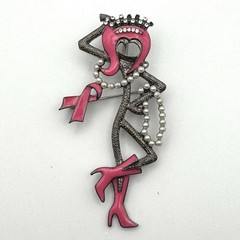 Glamorous Dancer Rhinestone Crown Faux Pearls Pink Enamel Brooch Pin