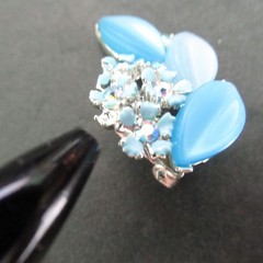 Lisner Signed Blue Thermoset and AB Rhinestone Climber Vintage Clip-On Earrings
