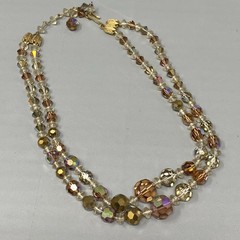Stunning Iridescent Crystal Beaded Necklace Brown Gold Coated Faceted Layered 15