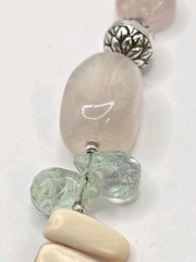 Vintage Barse Sterling 24 Inch And Gemstone Beaded Necklace Rose Quarts MOP Gem