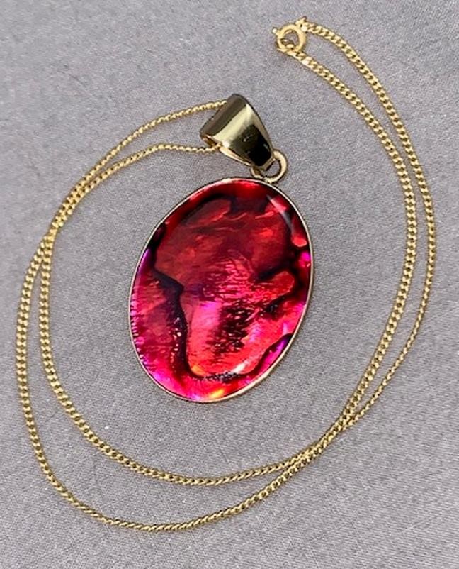 Charles Albert Red Abalone Alchemia Pendant On Chain 17.75”