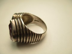 Vintage Contemporary Style Sterling Silver Twin Pear Shape Amethyst Ring 7.5
