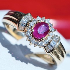 14k yellow gold ring 0.70ct natural, treated ruby diamond size 6.5 vintage 4.1gr