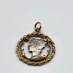 1940’s Mercury Silver Dime Cut-Out Pendant Vintage Goddess Toga