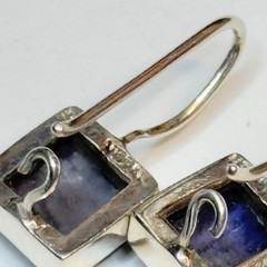 Sterling Amethyst Gemstone Square Cabochon Kidney Wire Vtg earrings 925 Nepal