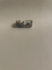 Vintage Italian Ceramic long floral bead white/green/blue/yellow