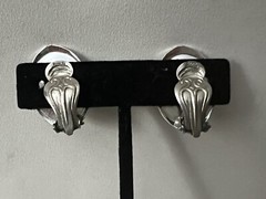 Vtg Black Inset Silver Angelfish Oblong Clip On Earring Made in Western Germany
