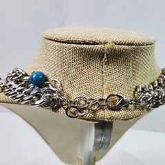 Casual Career Statement Meshed Chain Necklace 18 Inch Silver Tone w/ Blue Beads