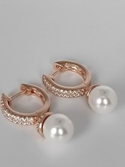 Vintage 1990-s 14 Ct Rolled Gold Pearls / Zircons Earrings – Hallmarked 585 RG