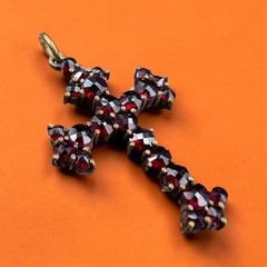 Antique Bohemian silver 900 Natural Rose faceted garnet cross Victorian style