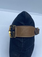 Gucci Vintage Interlocking G Gold Tone Brown Leather Bracelet 8.125″ COA