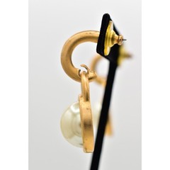 Vintage Pearl Drop Earrings Dangle Brushed Gold Matte Post Chunky NOS 1980s A23