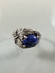 Vintage 925 Sterling Silver Lapis Detailed Grape Vine Leaf Design Ring Size 7.5