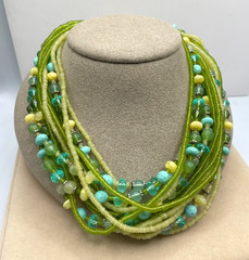 VTG Green Multi-strand beaded chunky necklace Chinese symbols