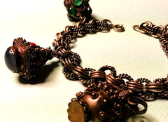Vintage Etruscan Revival 800 Silver Bracelet With (5) Fob Charms, 7.75″ 51.4gr