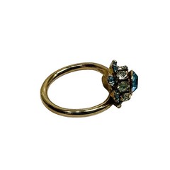 Vintage Cocktail Ring Blue & Clear Rhinestone Gems Gold Tone Bypass Band sz 5.5
