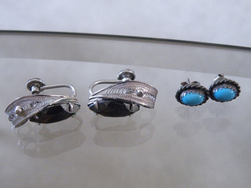 Sorrento Filigree Sterling Silver Clamp Earrings + Unmarked Pair Pierced FREESH