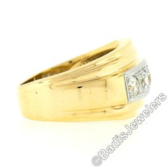Unisex Vintage 14k TT Gold 0.66ctw European & Baguette Diamond Buckle Band Ring