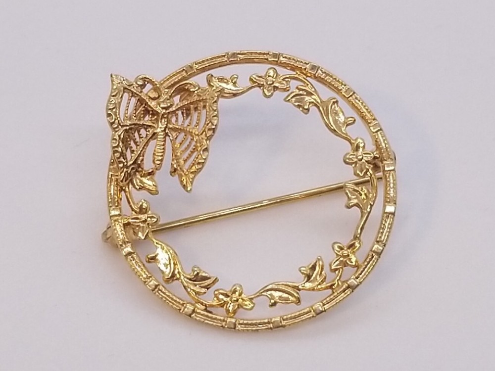 ’30s Antique Butterfly BELAIS Art Deco 10K Gold Filigree Brooch Pin 1.3 grams