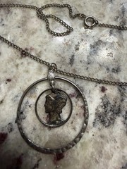 1937 Cutout Mercury Dime Swinging Pendant Necklace Vintage Jewelry