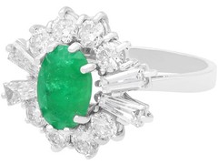2.31Ct Emerald and 2.12Ct Diamond 18k White Gold Cluster Ring Circa 1970