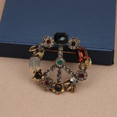 Vintage Style Luxury Alloy Brooch Pin Rhinestone Peace Sign Artificial Stone-USA