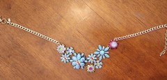 Vintage Joan Rivers Turquoise Crystal Floral Statement Necklace 17-20 in.