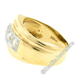 Unisex Vintage 14k TT Gold 0.66ctw European & Baguette Diamond Buckle Band Ring