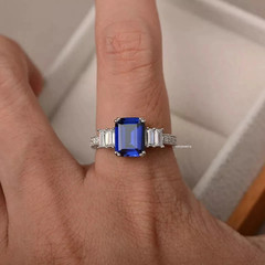 3.50 Ct Emerald Cut Sapphire Diamond Women’s Wedding Ring 14K White Gold Finish