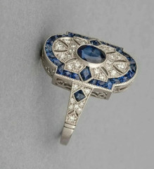 2Ct Art Deco Style Lab Created Diamond & Sapphire Wedding 14K White Gold FN Ring