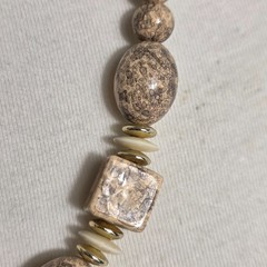 Beaded Statement Necklace Square & Round Beads Flat Gold & White Spacers
