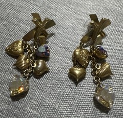 Fancy Aurora Borealis and Gold tone Heart Drop Dangle Earrings