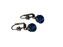 Blue Stimulated Sapphire Sterling Silver Earrings Faceted Crystal Unmarked VTG