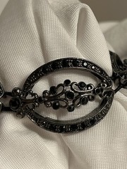 Monet link bracelet black crystal filigree marcasite Victorian Gothic glam art