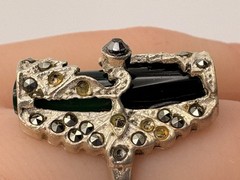 Vintage Onyx Jade Marcasite Art Deco Sterling Silver Ring Size 5.25 5.52 Grams