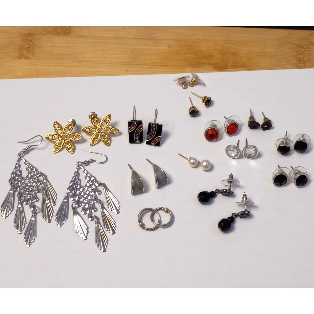Collection of Thirteen Various Earrings, Dangles Chandelier Geometric and Studs