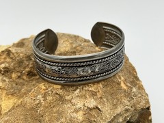 Lia Sophia Floral Embossed Silver Tone Cuff Bangle Bracelet Unmarked