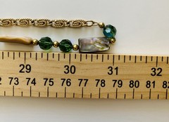 Vintage 80s NAPIER Necklace Abalone Mother Of Pearl & Green Crystals Boho Fairy
