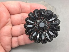 Laguna Jet Black Faceted Glass Bead Necklace Set Bracelet Rhinestone Brooch Pin