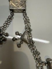 Antique silver alloy necklace, charms, 92gr. From Middle East. Mid-Century.