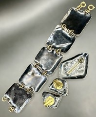1950s/60s Enamel on Copper 3 Piece Studio Jewelry Set MCM Birds Trees Sunburst